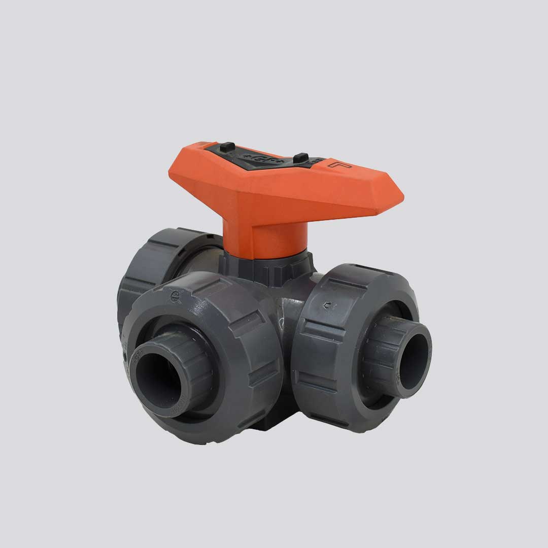 شیر-توپی-سه-راهی-جورج-فیشر-U-PVC شیر توپی سه راهی جورج فیشر U-PVC سایز 1/2 اینچ - Image 1